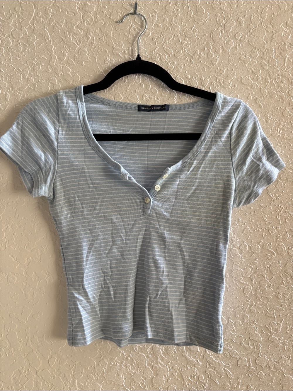 Light Blue and White Striped Zelly Button Up Tee